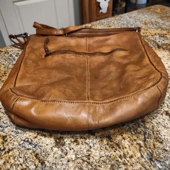 Genuine Leather Brown Shoulder Bag with Zipper Pocket - Picture 8 of 16